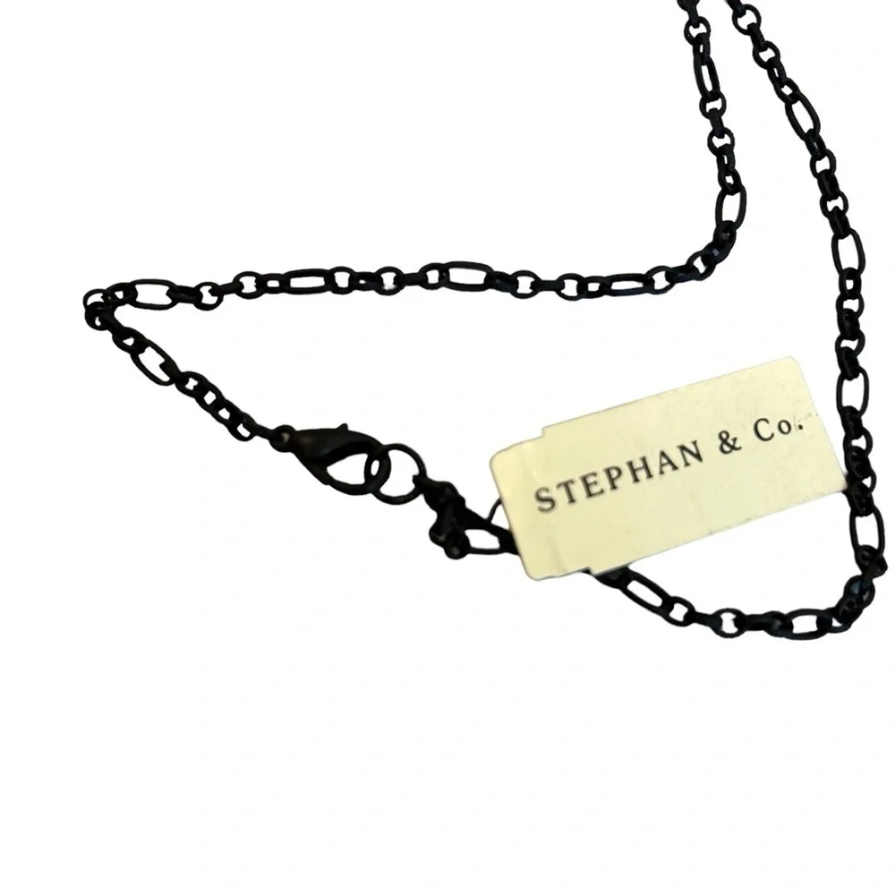 Necklace Stephan & Co. Matte Black 3D Lace Metal Pink Rhinestone Tassel